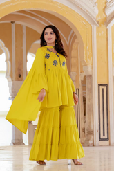 Women's Rayon Kurta with Sharara and Dupatta Set